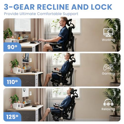 MOJAY Ergonomic Office Chair with Footrest, Big and Tall Desk Chair with Lumbar Support, High Back Home Desk Chair for Long Desk Work, Swivel Rolling Computer Seating with 6D Armrest for Home Office