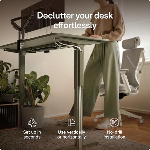 Desktronic Magnetic Cable Management Tray — No Drill Under Desk Cord Organizer, Holds 10 Cables, Reinforced Steel Cable Holder for Home Office, Gaming Setup & Sit-Stand Desks - color: Light green