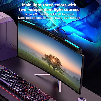 Computer Monitor Lamp MK520, Wireless USB - C Monitor Light Bar with Asymmetric Optical Design, 7 Color RGB Backlight & Touch Dimming for Curved 15-22 Inch Screens