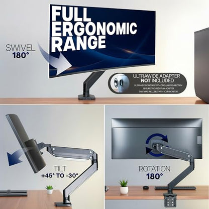 VIVO Premium Aluminum Heavy Duty Monitor Arm with 3.0 USB Ports, Fits Ultrawide Monitors up to 49 inches and 33 lbs, Single Desk Mount Stand, Pneumatic Height, Max VESA 100x100, Black, STAND-V101G1U - size: Standard, style: USB