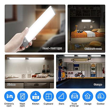 RXWLKJ 30-LED Under Cabinet Lights,USB Rechargeable Kitchen Night Light,Battery Operated Counter Closet Lighting,Wireless Motion Activated Light for Cabinets Cupboard Pantry(Warm Light 2Pack - color: Silver-warm White Light, size: 7.8 in-30LED-2PACK