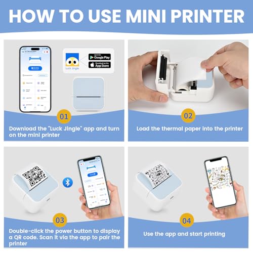 Sticker Printer with 4 Roll Paper Portable Inkless Printer - Blue - color: Blue