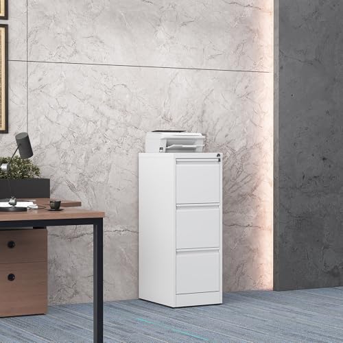 3 Drawer File Cabinet for Home Office, Vertical Filing Cabinet | Metal Lockable File Cabinet for Storage, Ideal for Legal/Letter/A4 Files, 40.4"H x 17.7"D x 15.2"W, Require Assembly, White - color: White, size: 40.4"H - 3 Drawer