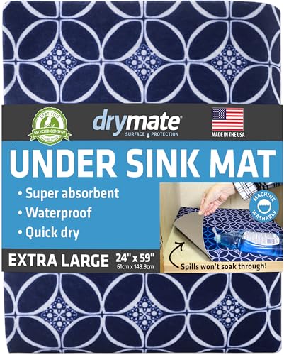 Drymate Premium XL Under Sink Mat, Waterproof Cabinet Protection Mats for Kitchen & Bathroom, Absorbent Shelf Liners, Slip-Resistant, Non-Adhesive, Machine Washable (USA Made)(24”x59”)(Indigo) - color: Indigo, size: 24"W x 59"L