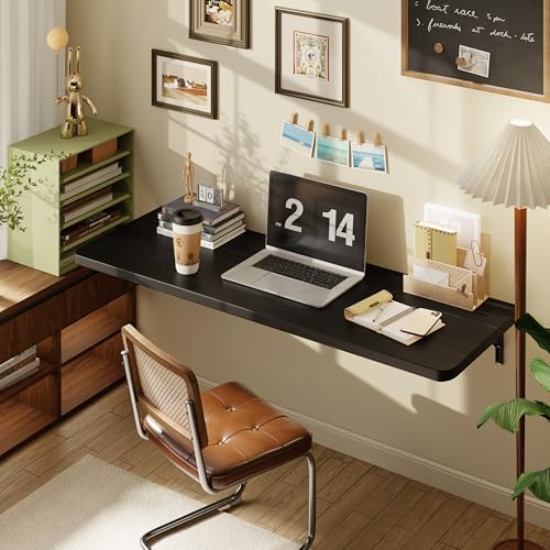 Dogsky Floating Wall Desk 48" x 16" - 300 lbs Heavy Duty Solid Pine - color: Black, size: 48" x 16"
