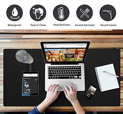 Extra Large Leather Desk Pad with Suede Base Office Mat for Home - Waterproof, Non-Slip, PVC - Black, 24" x 36" - color: Black, size: 24x36 inch