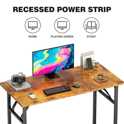 DlandHome 39.4 Inch Small Folding Computer Desk for Home Office, Retro - color: Retro, size: 39 Inches