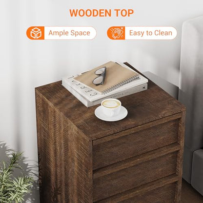 Garvee Rolling File Cabinet with 3 Drawers, Wood Mobile Filing Cabinet for Home Office, Under Desk Printer Stand with Wheels, Large File Drawer, 2 Locking Casters, Brown - color: Brown