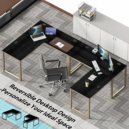 SHW 55 x 60 Commercial-Grade L-Shape Corner Office Computer Desk, Espresso - color: Espresso