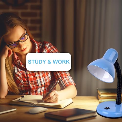 Desk Lamp with LED Bulb, (Blue) Flexible Gooseneck with Table lamp 6000K Metal Desk Lamp with Flexible Hose Neck for Office Living Room Bedroom Bedside Table, College Dorm