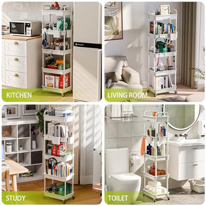 Sorgion 5 Tier Rolling Cart Organizer,Bathroom Cart Organizers with Wheels Laundry Room Organization Mobile Shelving Unit Utility Cart Storage Shelves Multi-Functional for Office, Home(White) - size: 5Tier-White