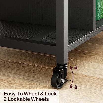 Garvee 3-Tier Printer Stand, Rolling Under Desk Printer Cart with Lockable Wheels, Industrial Mobile Printer Table with Power Outlets, USB Ports & Paper Storage Shelf for Home, Office, Retro Black - color: Retro Black