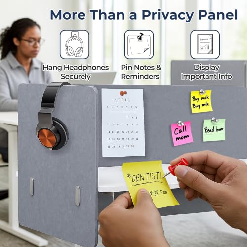 Desk Privacy Panel, Gray Clamp-On Divider for Office & Home | No-Drill Clamp Mount,Under Desk,Polyester,Cable Routing Clearance,Pin-Friendly Felt Surface,20" x 24" - size: 20"x24"