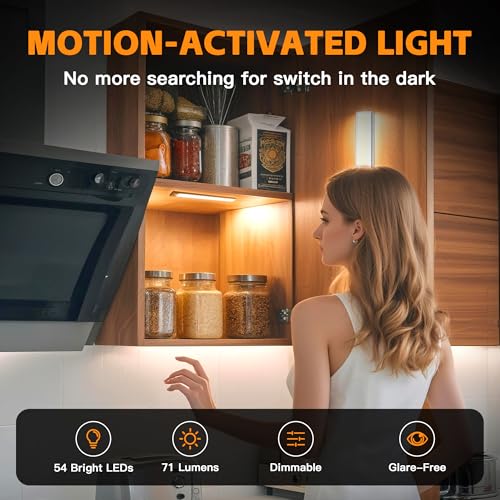 11.82 inch Under Cabinet Lighting, 4 Pack Magnetic Closet Lights | 2000mAh with Motion Sensor, 54 LED, 3Color Temperature, USB-C Charging, Durable and Easy-to-Install - size: 30cm