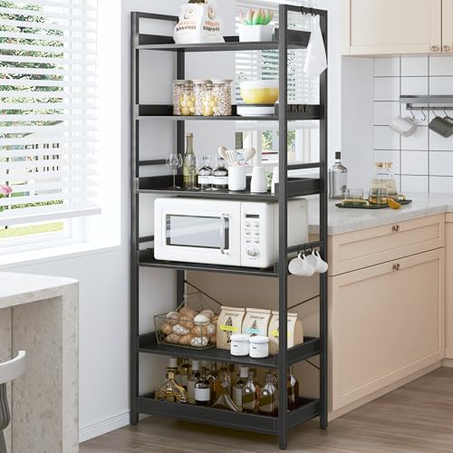 HCHQHS 6 Tier Bookshelf, Adjustable Industrial Bookcase, Vertical Tall Book Shelf, Wood and Black Metal Open Bookshelves for Home Office, Living Room, Bedroom, 70 Inch - color: Black, size: 6-Tier (24"W x 70"H)
