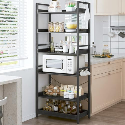 HCHQHS 6 Tier Bookshelf, Adjustable Industrial Bookcase, Vertical Tall Book Shelf, Wood and Black Metal Open Bookshelves for Home Office, Living Room, Bedroom, 70 Inch - color: Black, size: 6-Tier (24"W x 70"H)