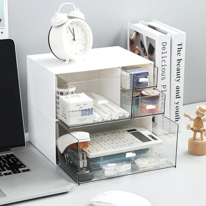 MILULUGO Desk Organizer with 4 Drawers, Makeup Organizer, Desktop Storage Box, Cosmetics Storage Box for nail polish, Lipstick, Brushes, Jewelry, Skincare, Bathroom Organization Boxes(White)