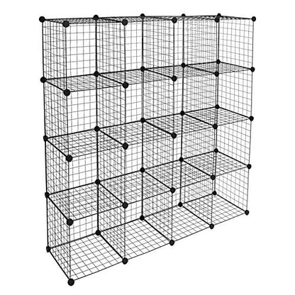 Wire Cube Storage, 16-Cube Organizer Metal, Wire C Grids Storage, Storage Bins Shelf, Modular Bookshelf, Closet Cabinet Ideal for Home, Living Room, Office