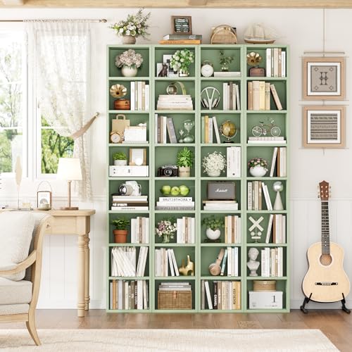FOTOSOK Bookshelf Bookcase 8-Tier Narrow Bookshelf Tall CD Media Tower Rack | 11.6 X 9.3 X 70.9 Bookshelf, Tall Narrow Slim Skinny Display Bookcase with Cube Storage and 4 Adjustable Shelves, Green - color: Green