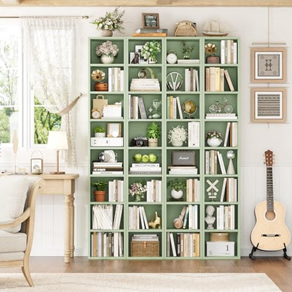 FOTOSOK Bookshelf Bookcase 8-Tier Narrow Bookshelf Tall CD Media Tower Rack | 11.6 X 9.3 X 70.9 Bookshelf, Tall Narrow Slim Skinny Display Bookcase with Cube Storage and 4 Adjustable Shelves, Green - color: Green