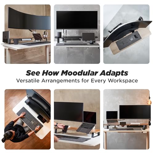 ULTRARM Moodular Wooden Monitor Stand Desk Organizer, Large 45.6" Oak | Customizable Organized Workspace, Aluminum Slide Rails, 10 Add-Ons Sold Separately: Storage Drawer, Tablet, Phone & More