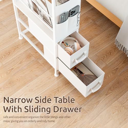Oppro 2 Drawer Small Narrow Side End Table, Slim Nightstand with Wheels - color: White, size: 2 Drawers