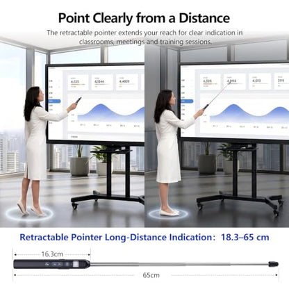 N21 Bluetooth Presentation Clicker for PowerPoint with Retractable Pointer | ①Laser Pointer②Telescopic touch pen③Countdown timer, vibration alert ④Customizable Button ⑤Rechargeable;battery level display - color: Black - Green Pointer