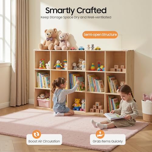15 Cube Storage Organizer - Solid Wood Bookshelf - Cube Shelf - Vertical or Horizontal Bookcase - Open Book Shelf - Easy Assembly for Bedroom, Living Room, Office - size: 15-Cube