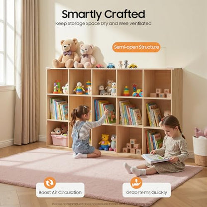 15 Cube Storage Organizer - Solid Wood Bookshelf - Cube Shelf - Vertical or Horizontal Bookcase - Open Book Shelf - Easy Assembly for Bedroom, Living Room, Office - size: 15-Cube