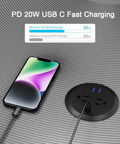 3-inch Desktop Power Grommet,2-Pack,10ft Cord,PD20W USB-C,Black - size: Black,10 ft Cord