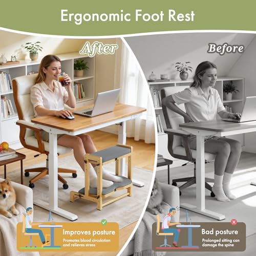 Double Step Foot Rest Under Desk, Adjustable Wooden Desk Foot Rest with 4 Heights, Ergonomic Foot Stool with Cushion for Office, Gaming & Study (Natural Color) - color: Natural Color
