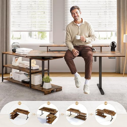 ONBRILL L-Shape Standing Desk with File Cabinet, 55“ Electric Standing Desk