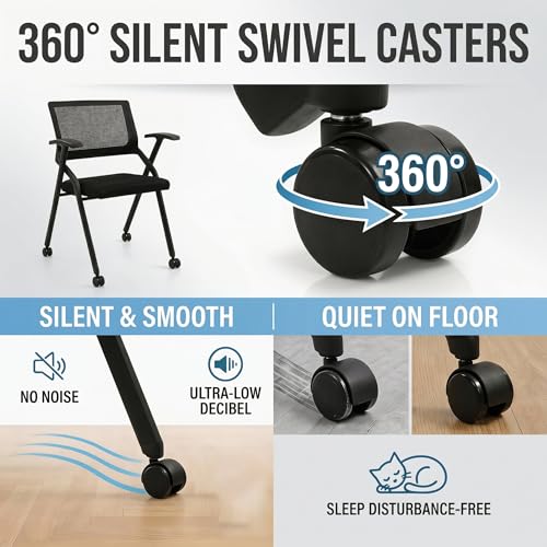 [20 Pack] Folding Office Chair on Wheels, Heavy Duty Conference Chair