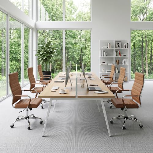 Okeysen Brown Conference Room Chairs, Modern Ergonomic PU Leather Office Desk Chair Ribbed for Office, High Back Executive Swivel Rolling Task Chair for Home - color: Brown