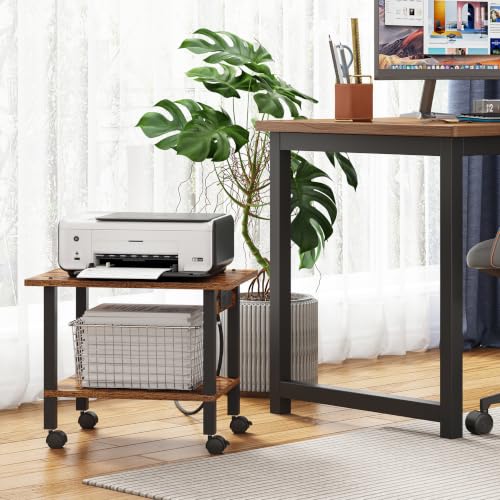 TUTOTAK Printer Stand, 2 Tier Rolling Printer Cart with Charging Station - color: Brown, size: 2 tier(18.9 x 13.4 x 15.4inchs)