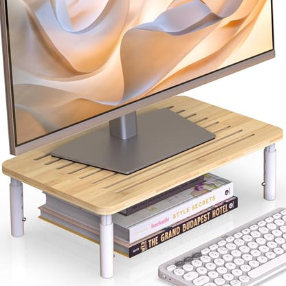 Bamboo Monitor Stand Riser, 4 Adjustable Height,Easy Assembly