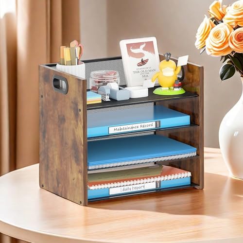 Desk Organizer, 4 Tier Desktop File Organizer and Paper Tray Organizer, Office Desk Accessories for Mail, Documents, Papers, Notebooks and Home Office Storage - size: 4 Tier