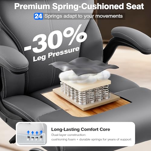 Office Chair - Executive High Back Breathable Comfy Desk Chair with Lumbar Support - Ergonomic Leather Rolling Swivel Computer Chair with Rock Function for Working Studying Gaming Relaxing