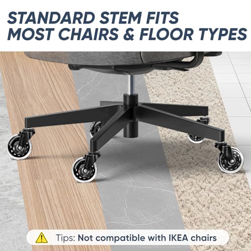 TICONN Office Chair Caster Wheels Set of 5 for Tile, Hardwood Floors and Carpets, Universal Fit for Most Chairs (Transparent) - style: Transparent