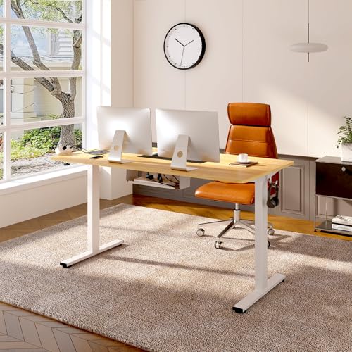 FLEXISPOT EN2 40"x24" Whole-Piece Standing Desk with Power Strip, Maple | Whole-Piece Desktop, Easy-Access Clamp Power Strip, Organized Cable Management, Modern Home Office Setup - color: Maple Top + White Frame, size: 40x24"