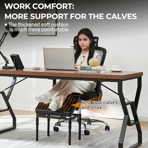 Adjustable Ottoman Pouf, 60 Degree Tilt, Brown Synthetic Leather | 4-Height Footrest, 28 Positions, Iron frame, Foam Cushion, 15.74 x 11.81 x 13.34 in, Under Desk, Living room, Home Office - color: Black Synthetic Leather