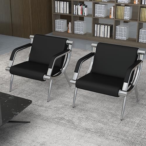 Kinsuite 1-seat Waiting Room Chairs - 2pcs Office Reception Chairs Guest & Reception Chairs for Salon Barber Bench Airport Bank Hall Visitor Guest Black PU Leather - size: 1-seat*2