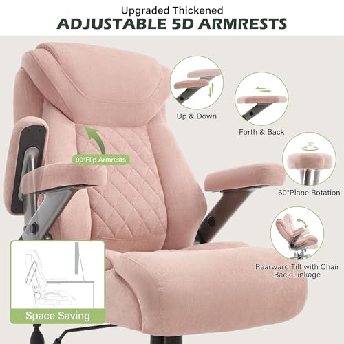 650lbs Big and Tall Office Chair with Thick Spring Cushion,5D Flip Arm Ergonomic Executive Office Chair Adjustable Lumbar Airbag&Extra Wide,Comfy Large Padded Heavy Duty Game Chair,Pinkcloth - color: Pinkcloth