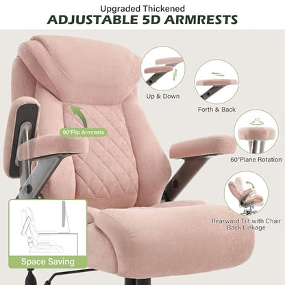 650lbs Big and Tall Office Chair with Thick Spring Cushion,5D Flip Arm Ergonomic Executive Office Chair Adjustable Lumbar Airbag&Extra Wide,Comfy Large Padded Heavy Duty Game Chair,Pinkcloth - color: Pinkcloth