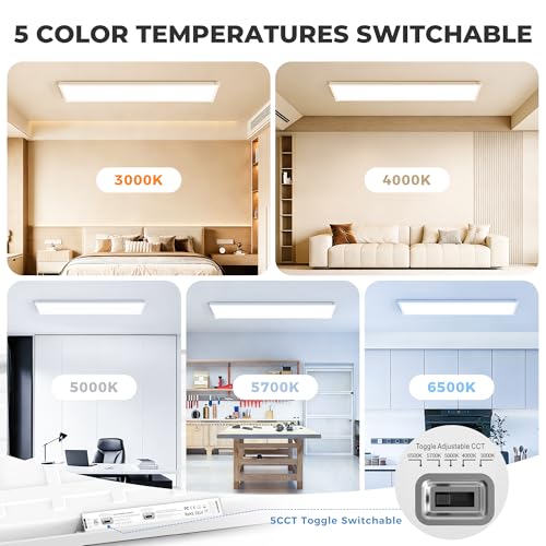 1x4 LED Flat Panel Light Surface Mount 2 Pack,5CCT Selectable,White - color: White