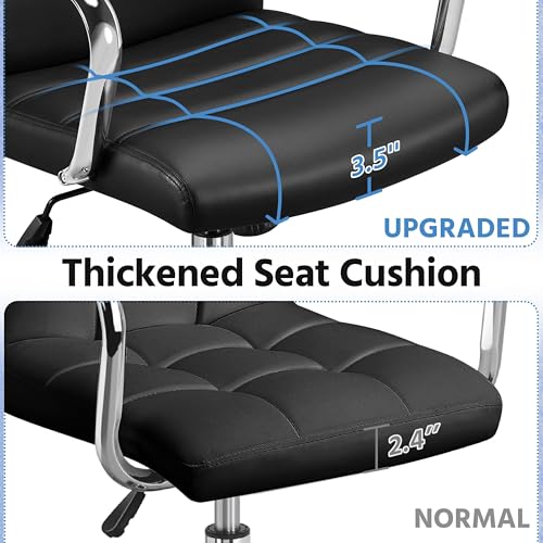 Yaheetech Black Office Chair PU Leather Swivel Rocking Desk Seat with Arms | Foam-padded channel-stitched PU leather back supports desk hours; chrome frame rocks, adjusts in height, rolls on casters. - color: Black
