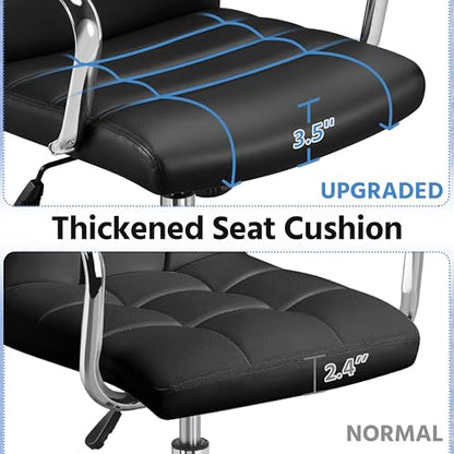 Yaheetech Black Office Chair PU Leather Swivel Rocking Desk Seat with Arms | Foam-padded channel-stitched PU leather back supports desk hours; chrome frame rocks, adjusts in height, rolls on casters. - color: Black