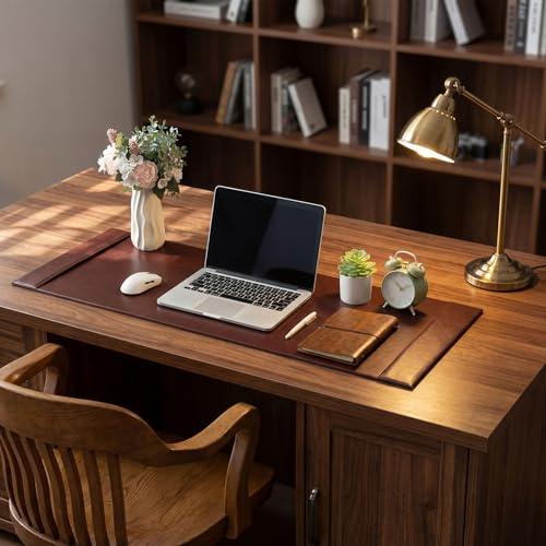 47.2 x 17 Inch Leather Desk Pad with Side Rails Mat, Brown - color: Brown, size: 47.2" x 17"