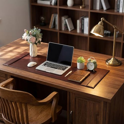 47.2 x 17 Inch Leather Desk Pad with Side Rails Mat, Brown - color: Brown, size: 47.2" x 17"