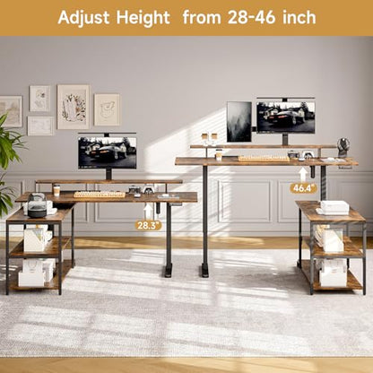 ONBRILL L-Shape Standing Desk with File Cabinet, 55“ Electric Standing Desk